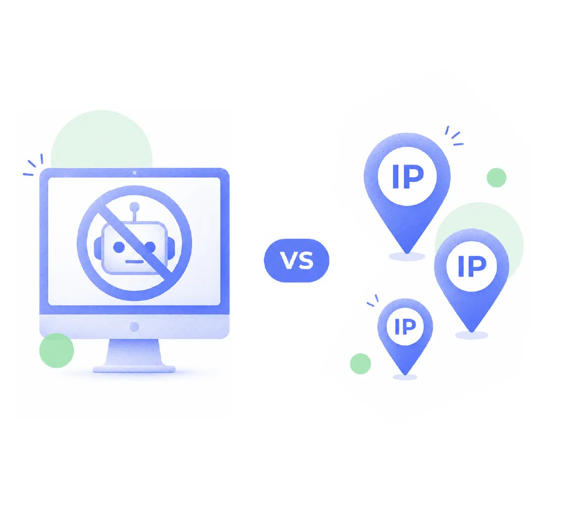 An illustration of an anti-bot system blocking datacenter IPs